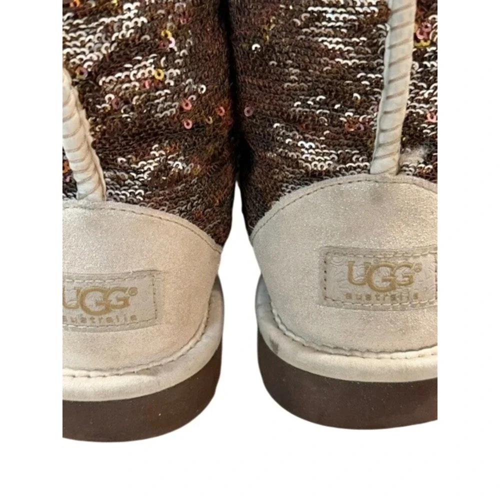 UGG Australia Classic Short Sparkle Sequin Boots Bronze Silver Women's 9